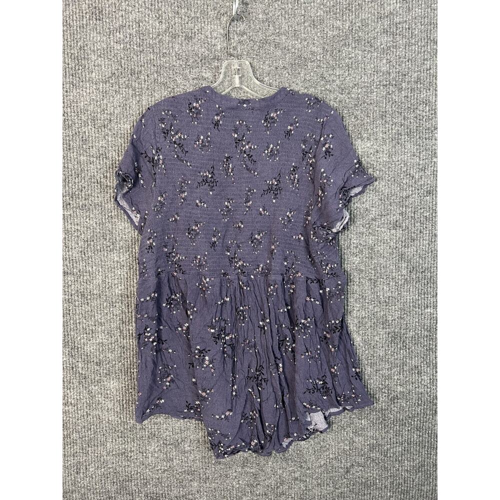 Torrid Blouse Womens Plus 3X Purple Floral Crinkle Smocked Bohemian Short Sleeve - Picture 6 of 11